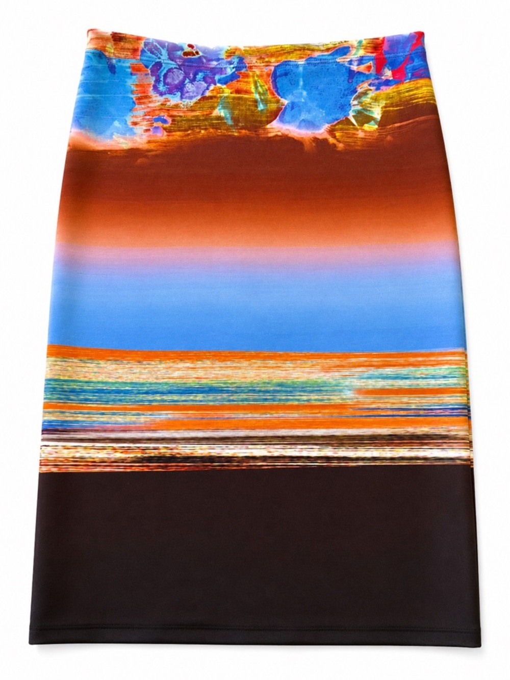 Clover Canyon Sunset Stripe Pencil Skirt in Blue, Orange, Brown